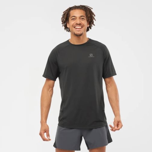 Black Salomon Cross Rebel Short Sleeve Men's T-Shirts | IE TB7864